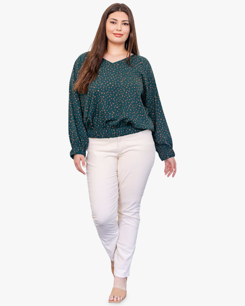 Matilda Plus Size Banded Bottom Blouse Kelly Green White